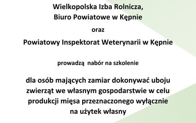 Zdjęcie do Szkolenie dla os&oacute;b mających zamiar dokonywać uboju zwierząt we własnym gospodarstwie w celu produkcji mięsa przeznaczonego wyłącznie na użytek własny