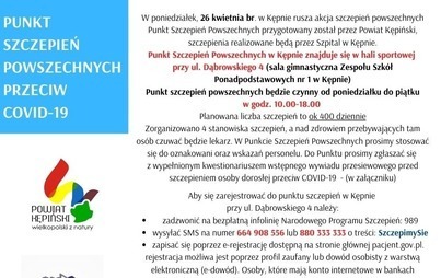Zdjęcie do 26 kwietnia br. w Kępnie rusza akcja szczepień powszechnych.