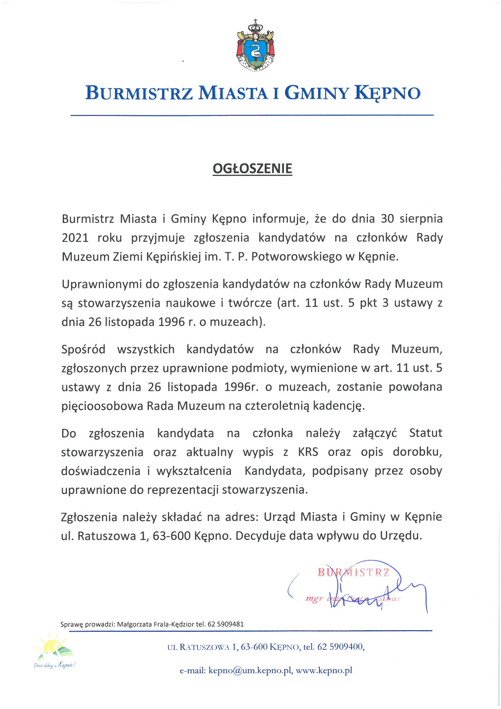 Ogłoszenie - nabór kandydatów do Rady Muzeum