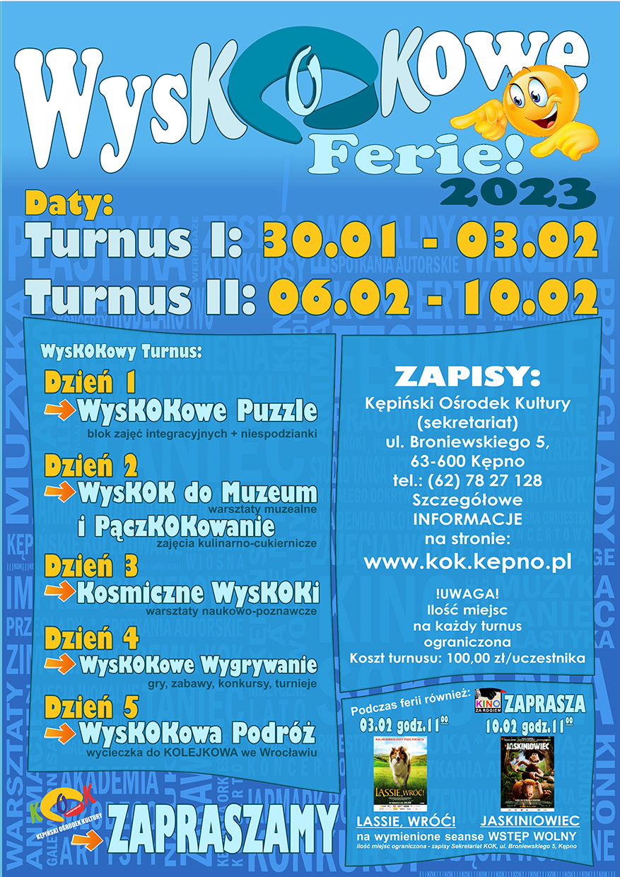 b)	Karty zgłoszenia i Regulamin dostępne w sekretariacie KOK i na stronie www.kok.kepno.pl,