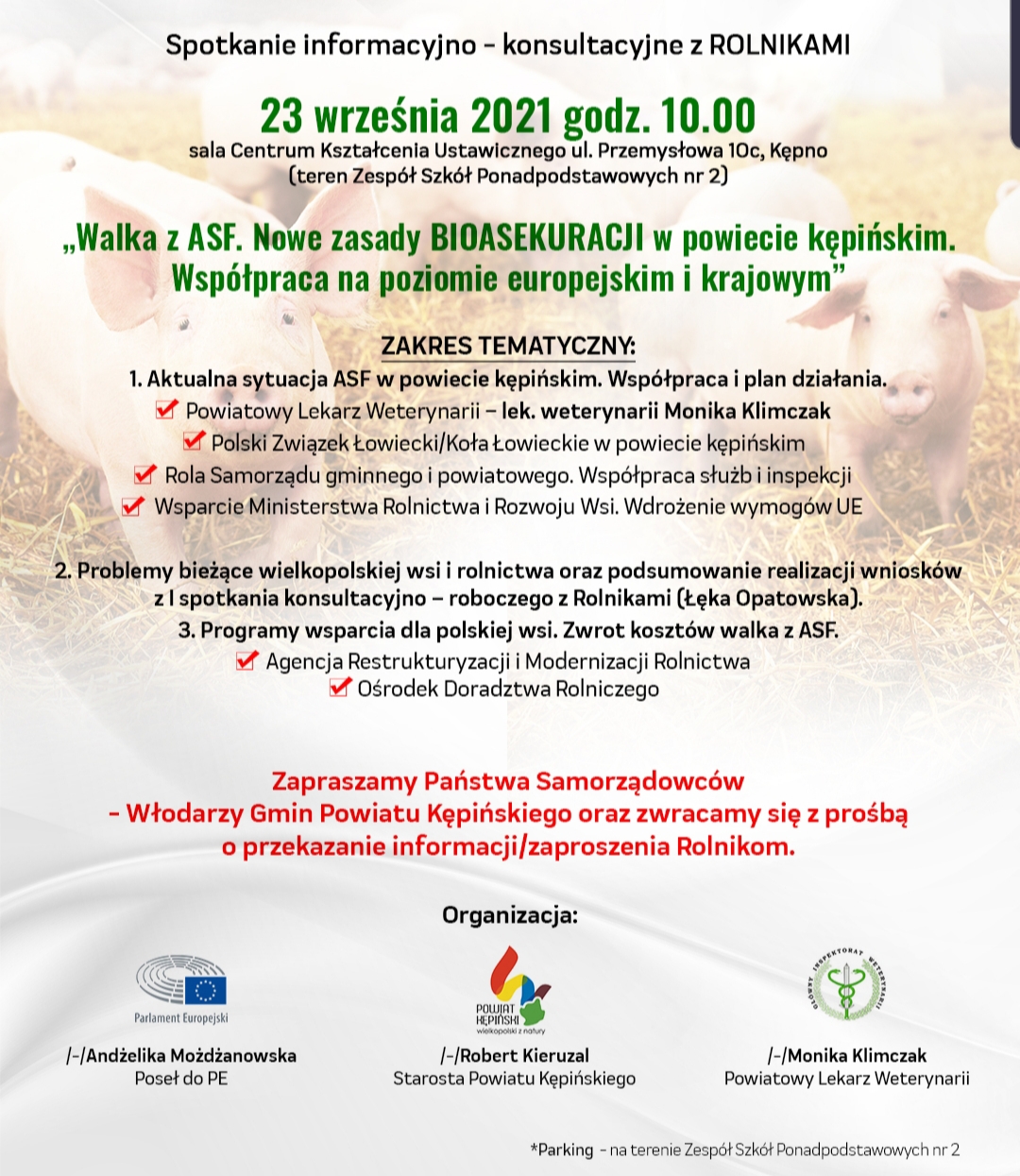 Plakat informujący o spotkaniu dla rolników 