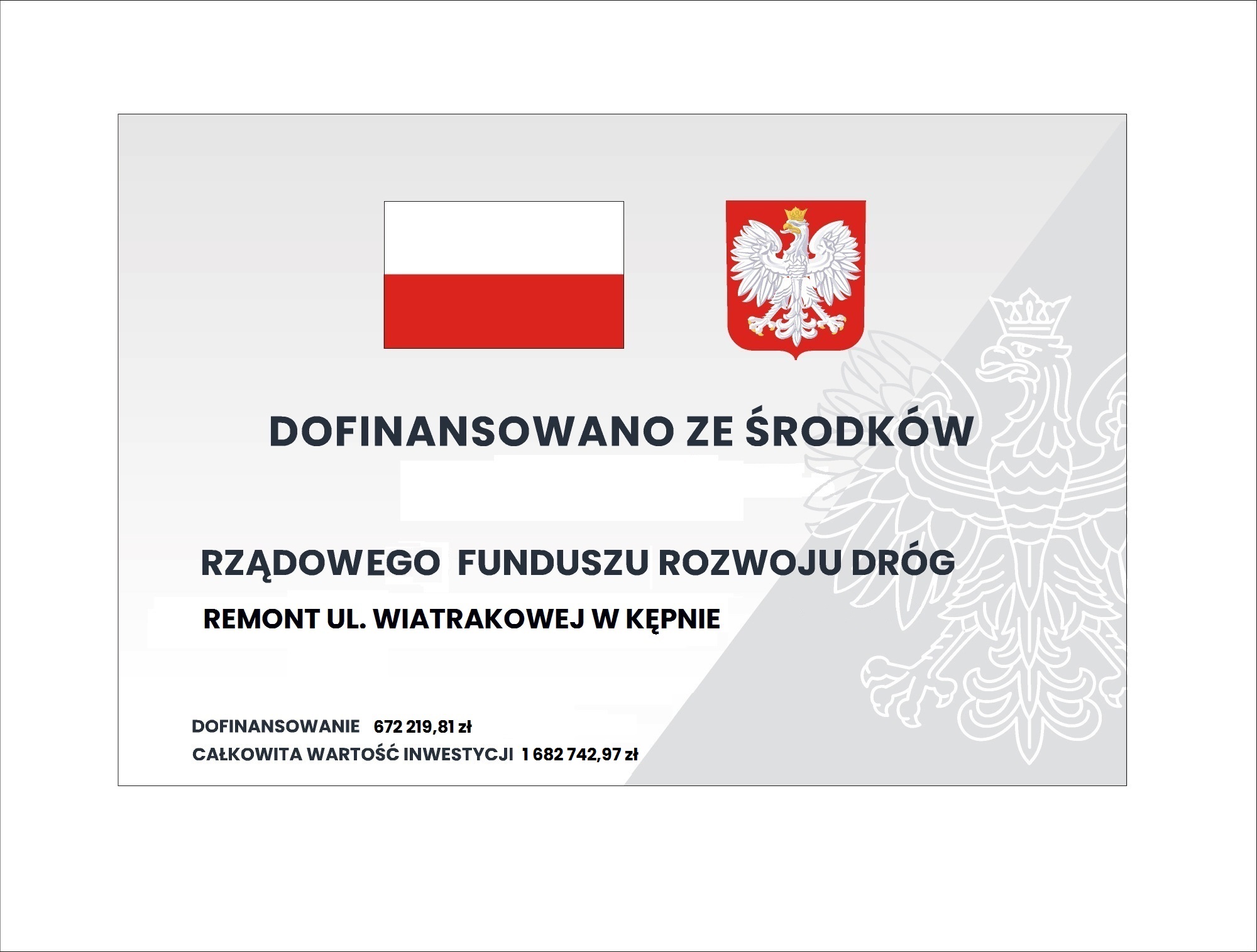 Zadanie obejmuje  wykonanie remontu nawierzchni zatok postojowych i jezdni o nawierzchni asfaltowej ul. Wiatrakowej w Kępnie na długości 367 m o szerokości 6,0 m. Zatoki postojowe zostaną poszerzone, zmieniono sposób parkowania z miejsc wzdłuż jezdni na miejsca w poprzek jezdni, co pozwoliło na uzyskanie dodatkowych 10 miejsc postojowych i dostosowanie miejsc dla niepełnosprawnych do wymaganych wymiarów. Inwestycja obejmuje również renowację kanalizacji sanitarnej i deszczowej wraz z montażem nowych wpustów deszczowych, montaż progu zwalniającego, wymianę oznakowania pionowego oraz odtworzenie i uzupełnienie oznakowania poziomego.  Generalnym wykonawcą robót jest spółka Kępińskie Przedsiębiorstwo Drogowo – Mostowe S.A.  Wartość kontraktu wynosi 1 767 367,21 zł. Termin realizacji do 6 października 2023r.  Gmina Kępno uzyskała dofinansowanie na to zadanie w wysokości w kwocie  672 219,81 zł z Rządowego Funduszu Rozwoju Dróg.