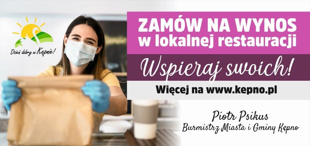 Plakat promujacy zamawianie w lokalnych restauracjach 