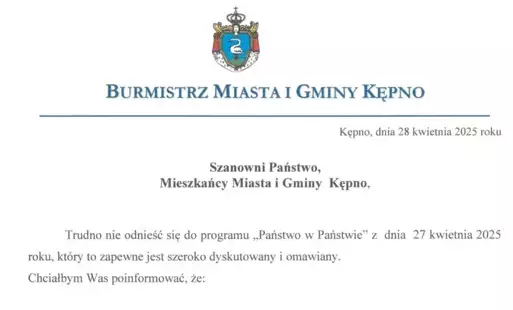 Zdjęcie do Oświadczenie Burmistrza Miasta i Gminy Kępno