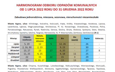 Zdjęcie do Aktualny harmonogram odbioru odpad&oacute;w od 1 lipca do 31 grudnia 2022 r.